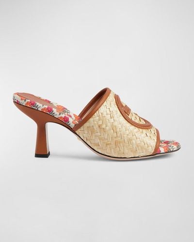 Gucci Mabel Raffia Slide Sandals - Multicolor