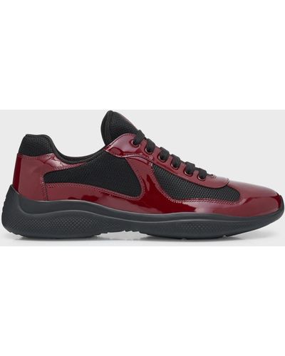 Prada America'S Cup Patent Leather Patchwork Sneakers - Red