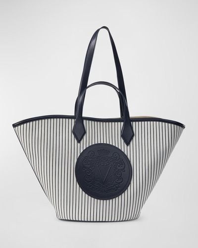 Veronica Beard The Crest Large Striped Canvas Tote Bag - Blue