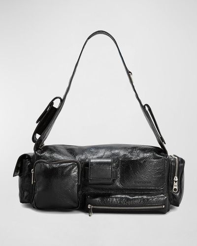 Balenciaga Superbusy Leather Multi-Pocket Sling Bag, Small - Black