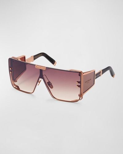 Balmain Wonder Boy Ltd Titanium & Acetate Shield Sunglasses - Pink