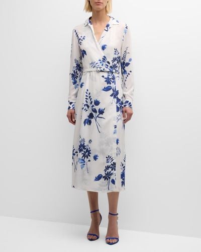 Ralph Lauren Collection Aniyah Floral Textured Day Dress - Blue