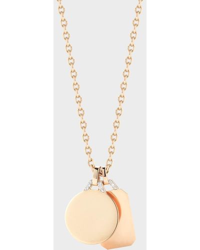 WALTERS FAITH Rose Gold Plain Circle And Diamond Small Tablet Charm Necklace - White