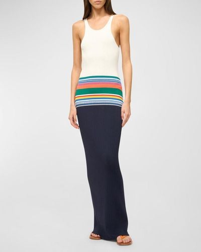 STAUD Hibiscus Sleeveless Stripe Knit Maxi Dress - Blue