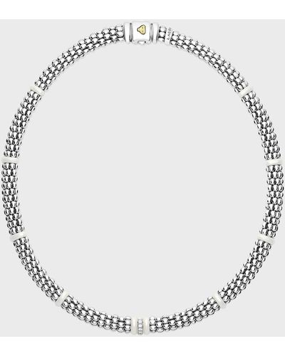 Lagos Sterling Silver And Gold White Caviar White Ceramic Diamond Link Necklace - Metallic