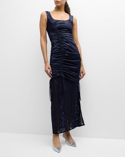 Wynn Hamlyn Eleanor Sateen Drawstring Dress - Blue
