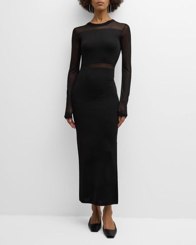 Totême Semi Sheer Knit Cutout Long-Sleeve Maxi Dress - Black