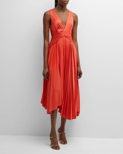Acler Darley Sleeveless Pleated A-Line Midi Dress - Red