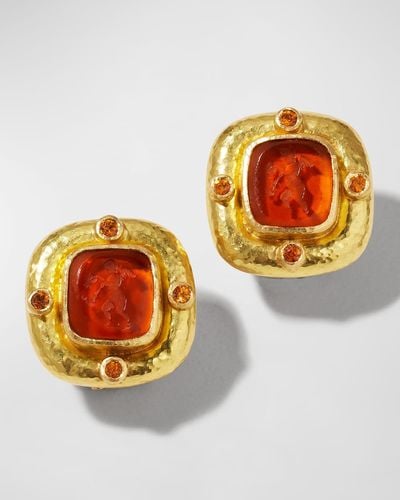 Elizabeth Locke Putto Intaglio Clip/Post Earrings, Crystal - Orange