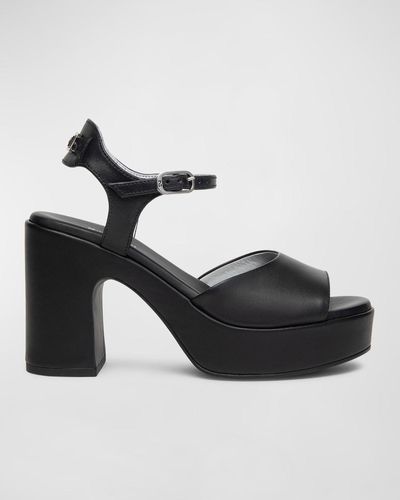 Nero Giardini Leather Chunky Ankle-Strap Platform Sandals - Black