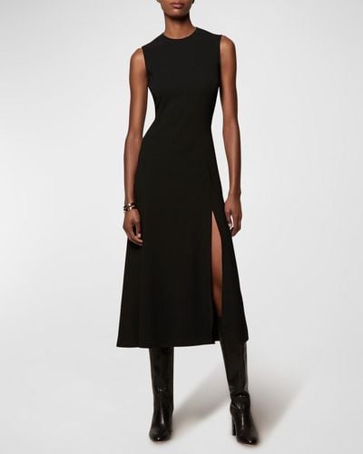 Another Tomorrow Sleeveless Side-Slit Crepe Midi Dress - Black