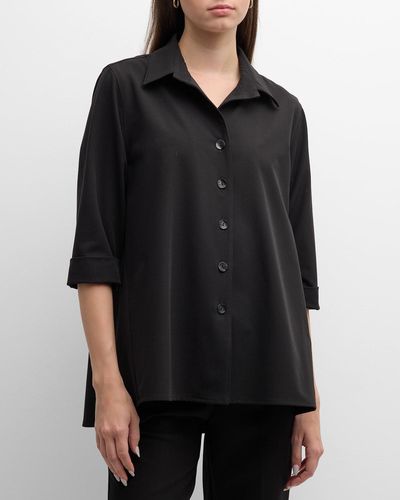 Caroline Rose 3/4-Sleeve Button-Down Gabardine Shirt - Black