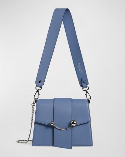 Strathberry Crescent Box Flap Leather Shoulder Bag - Blue