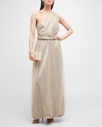 Giorgio Armani One-Shoulder Gown With Braided Detail - Natural