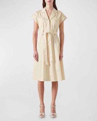 LK Bennett Ivy Belted Cap-Sleeve Cotton Utility Midi Dress - Natural