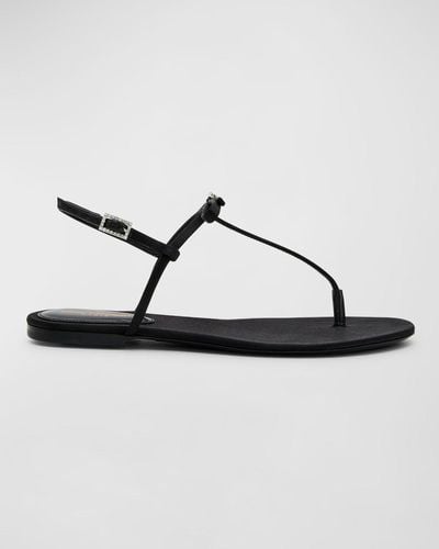 Saint Laurent Silk Bow T-Strap Flat Sandals - Metallic