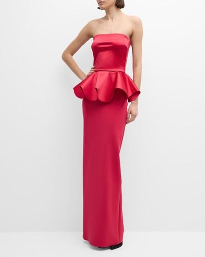 La Petite Robe Di Chiara Boni Strapless Peplum Column Gown - Red