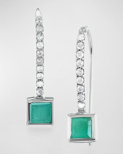 Sheryl Lowe Emerald Drop French Hook Earrings With Diamonds - White