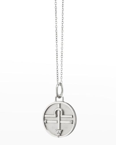 Monica Rich Kosann Sterling Silver Libra Zodiac Charm Necklace With White Sapphires - Metallic
