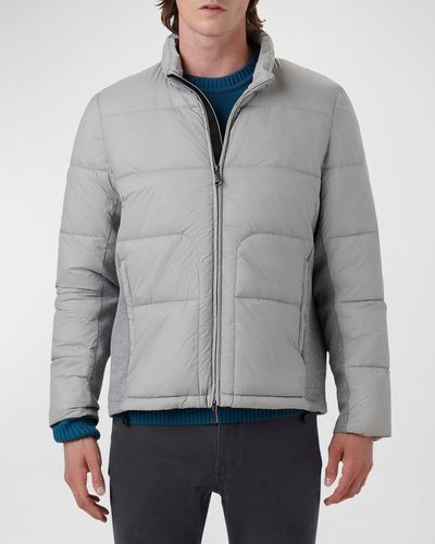 Bugatchi Quilted Bomber Jacket With Stowaway Hood - Gray