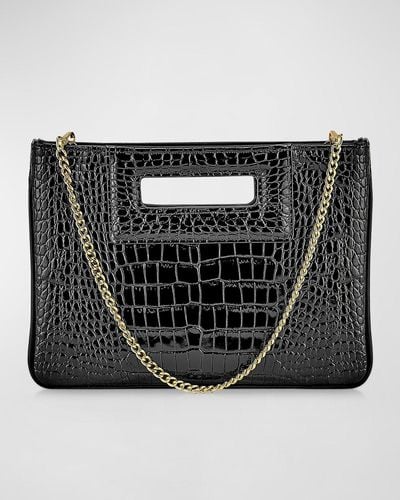 Gigi New York Willa Croc-Embossed Leather Clutch Bag - Black