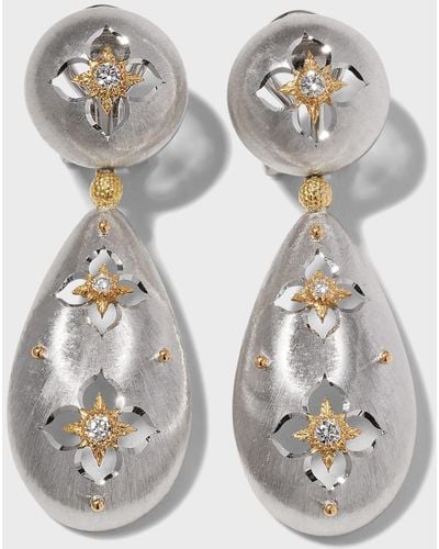 Buccellati Macri Giglio 18k White & Yellow Gold Teardrop Earrings With Diamonds - Gray
