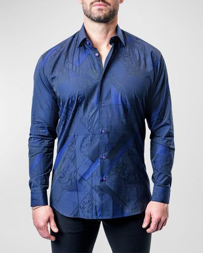 Maceoo Fibonacci Patterned Dress Shirt - Blue