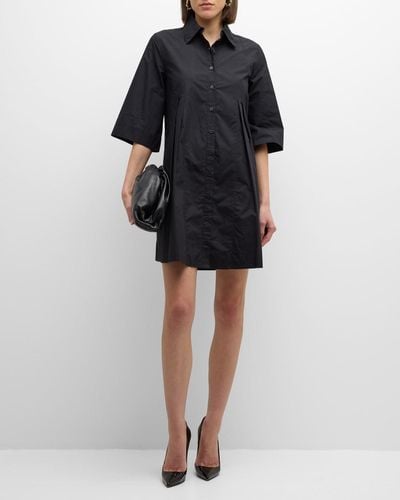 Frances Valentine Isla Pleated Cotton Mini Shirtdress - Black