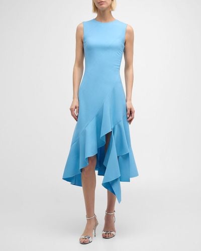 Oscar de la Renta Sleeveless Jewel-Neck Asymmetric-Hem Midi Dress - Blue