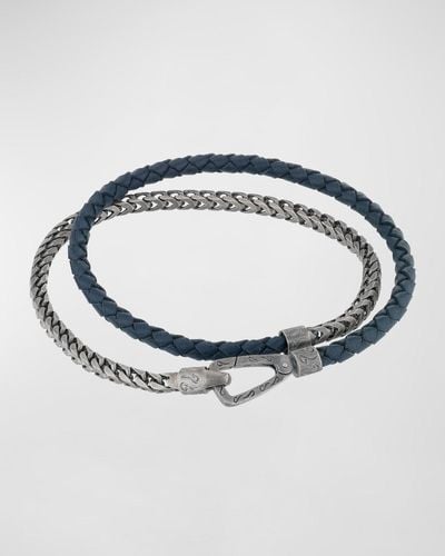 Marco Dal Maso Lash Double Wrap Leather Franco Chain Combo Bracelet With Push Clasp - Blue