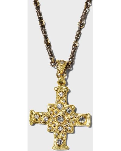 Lee Brevard Two-tone E.t. Cross Necklace With Diamonds, 22"l - Metallic