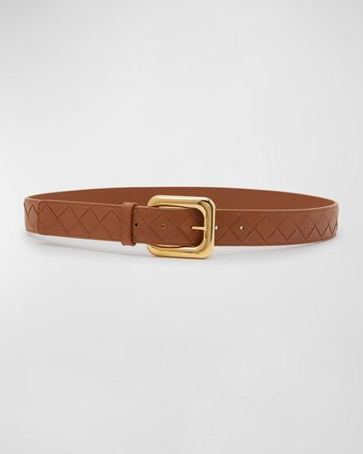 Bottega Veneta Light Woven Leather & Brass Belt - Brown