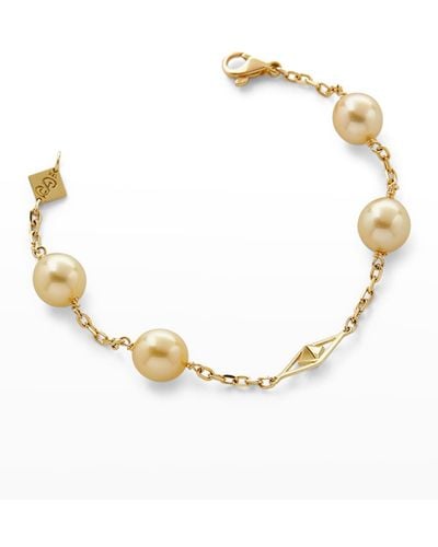 Pearls By Shari 18k Yellow Gold 10mm Golden 4-pearl And Cube Bracelet, 7"l - Metallic