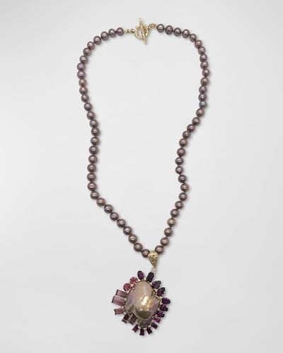 Stephen Dweck Baroque Pearl Mixed Gemstone Pendant Necklace - White
