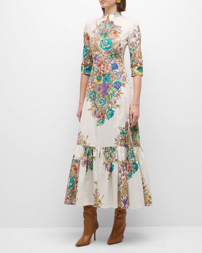 Etro Bouquet Floral-print 3/4-sleeve Cotton Maxi Dress - White