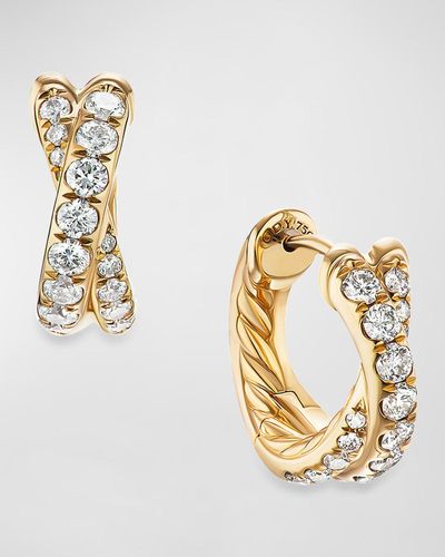 David Yurman Pave Crossover Hoop Earrings With Diamonds In 18k Gold, 5mm, 0.5"l - Metallic