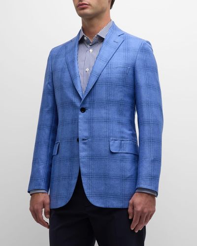 Brioni Plaid Wool Sport Coat - Blue