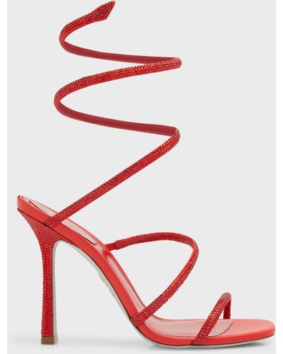 Rene Caovilla Strass Snake-Wrap Cocktail Sandals - Red