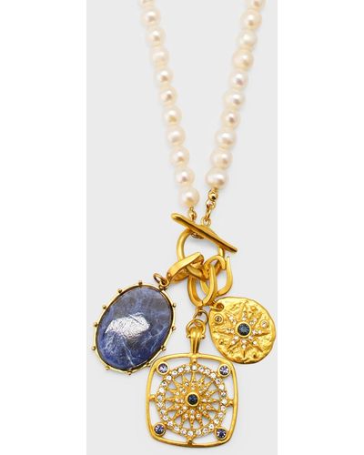 Sequin Multi-charm Pearl Toggle Necklace - Metallic