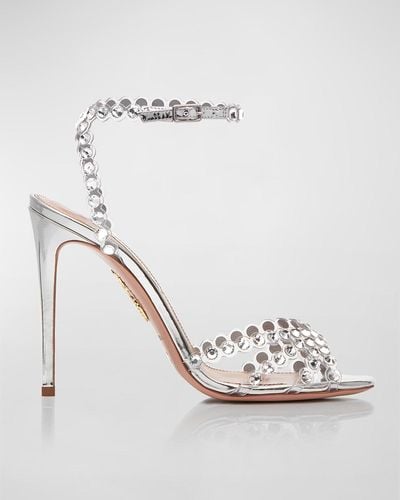 Aquazzura Tequila Crystal Ankle-Strap Cocktail Sandals - White