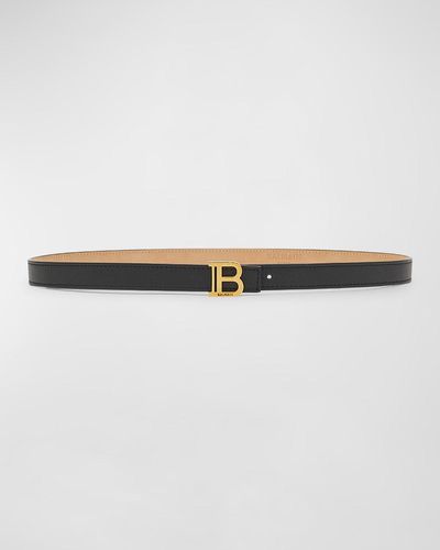 Balmain B-monogram Leather Skinny Belt - Gray
