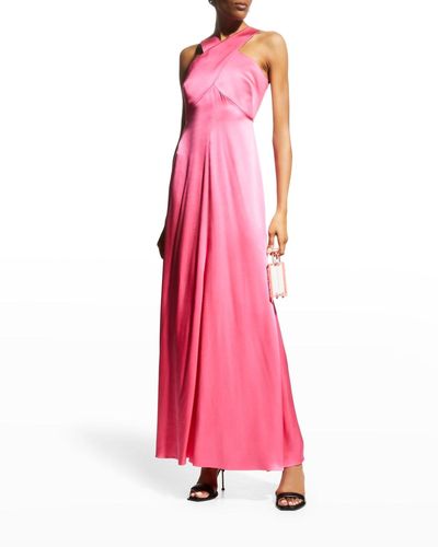 Giorgio Armani Crisscross Halter Silk Gown - Pink