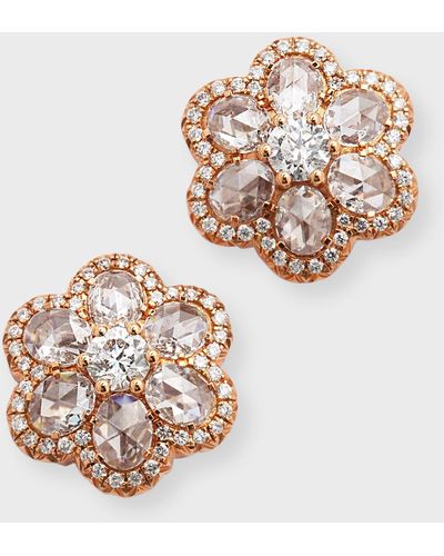 64 Facets 18k Rose Gold Diamond Flower Stud Earrings - White