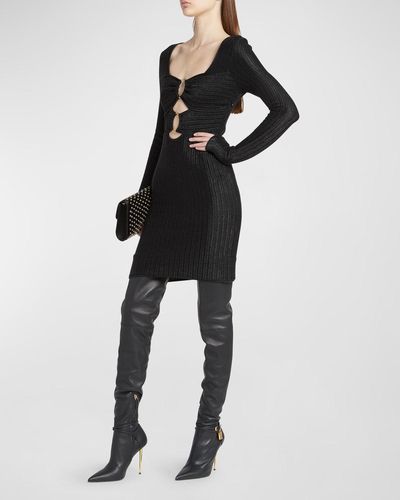 Tom Ford Metallic Wool Knit Dress With Front Cutouts - Black