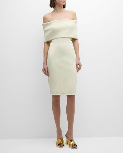 Bottega Veneta Textured Nylon Off-Shoulder Midi Dress - Natural