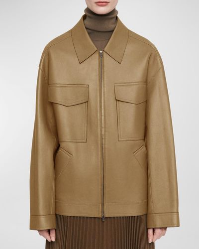 JOSEPH Lyndhurst Zip-Front Bonded Leather Jacket - Natural