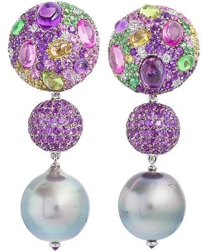 Margot McKinney Jewelry Cookie Mixed Sapphire & Pearl Drop Earrings - Purple