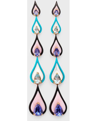 Etho Maria 18k Pink Gold Earrings With Aquamarine And Tanzanite Pears - Blue