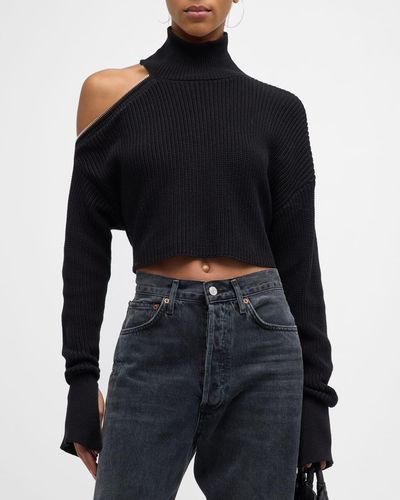 SER.O.YA Neumi Cut-out Turtleneck Cropped Sweater - Black