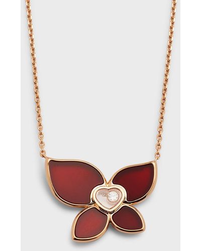 Chopard Happy Butterfly 18k Rose Gold Carnelian Pendant Necklace - White
